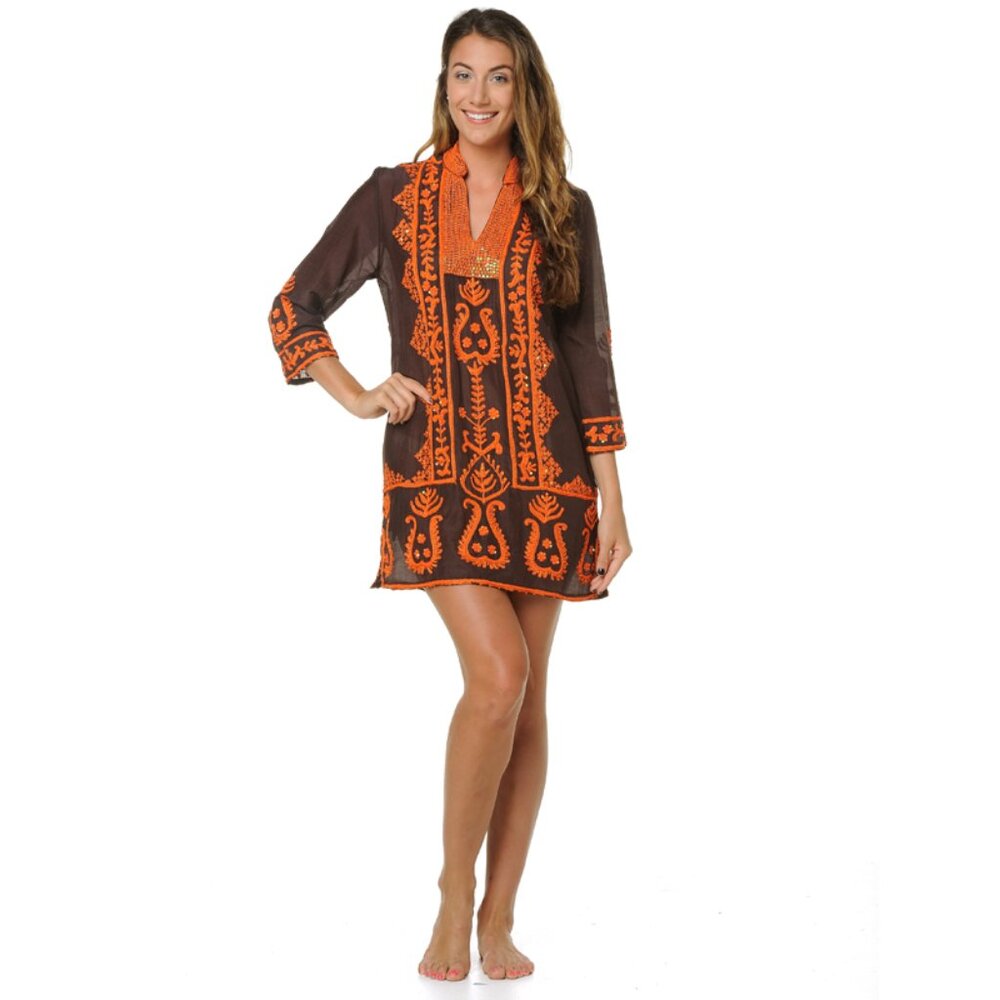 Cupid Dress - Espresso with Orange embroidery